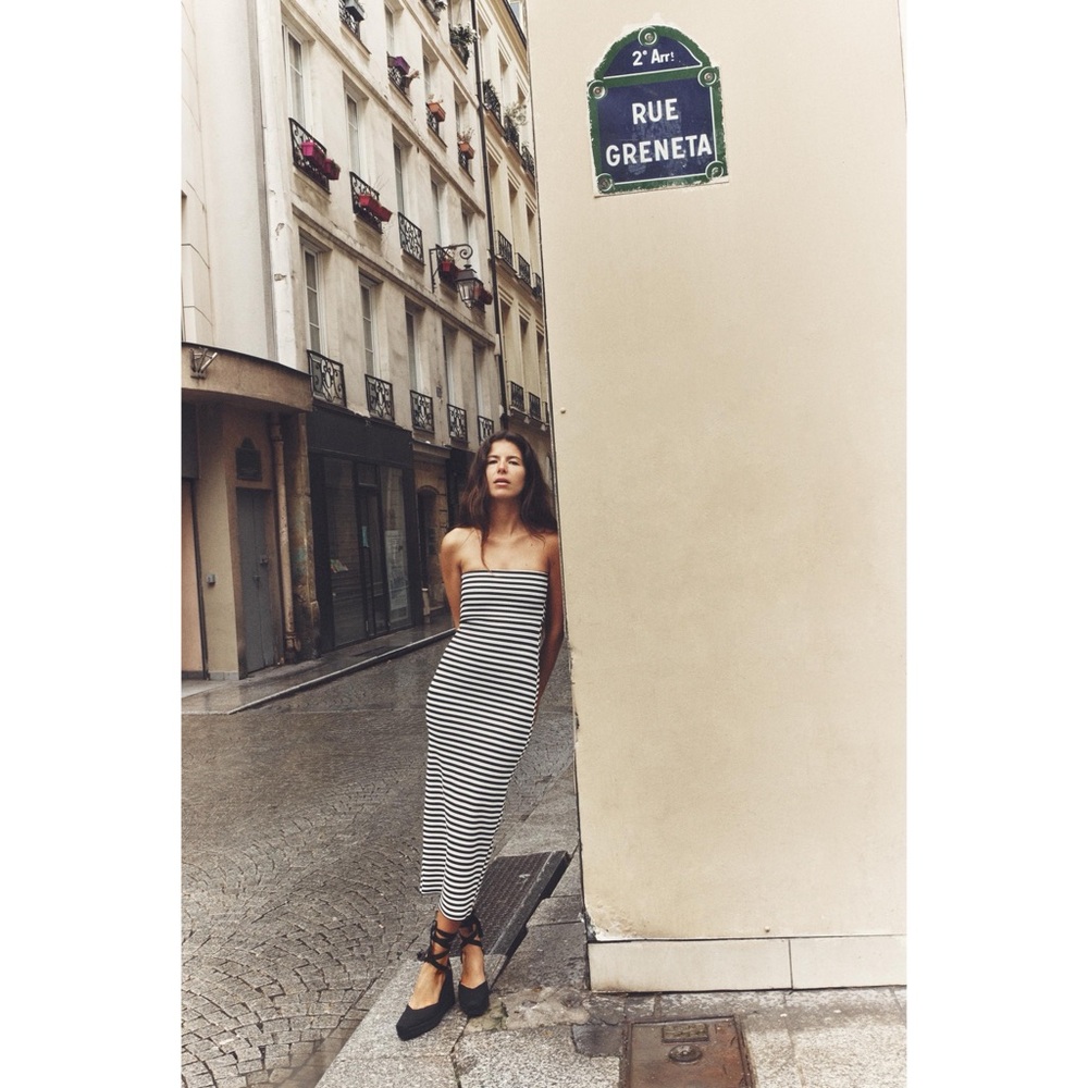 NWT Zara Strapless Striped Stretch Knit Midi Dress